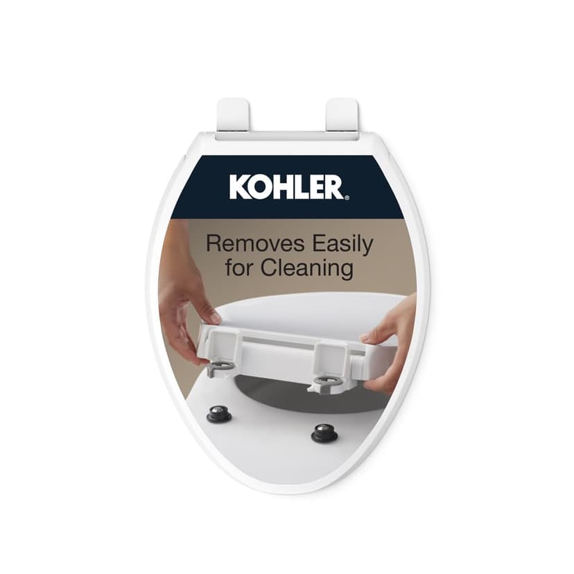Kohler 4636-RL-0 Cachet ReadyLatch Elongated Slow Close Toilet Seat, Soft Close Quiet Lid, Contoured Grip-Tight Bumpers Installation Hardware, Apartment Essentials, White