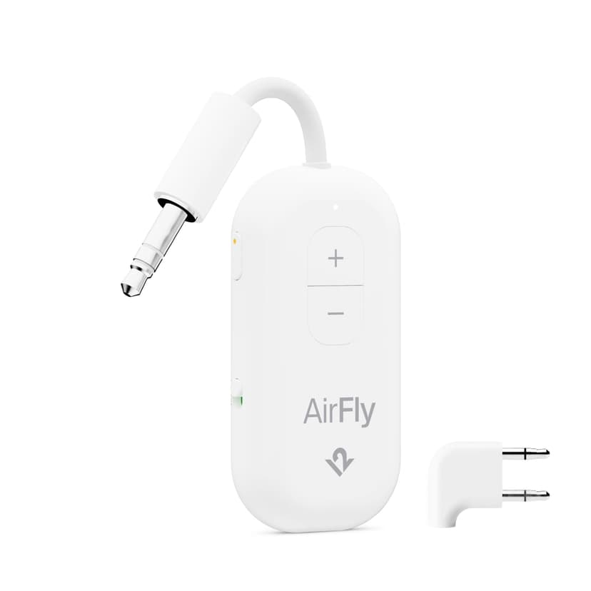 Twelve South AirFly Pro 2 Deluxe, Wireless Bluetooth Adapter, White | Pair 2 AirPods or Wireless Headphones – 3.5mm AUX Bluetooth Transmitter/Receiver for Cars, Boats, Treadmills, TVs , Airplane