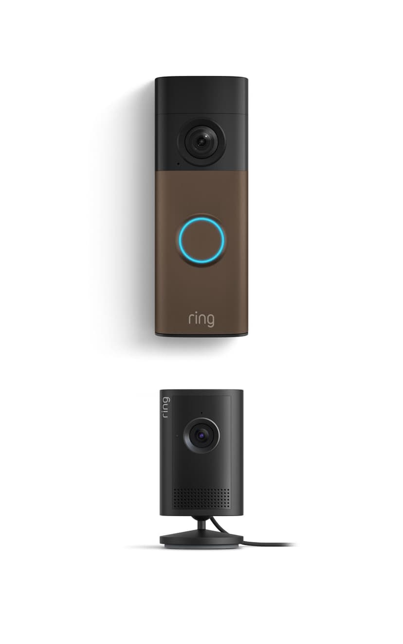 Ring Battery Doorbell (newest model), Matte Mocha with Indoor Cam Plus, Black