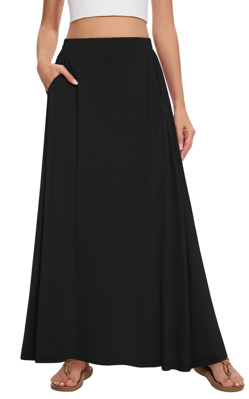 Leafsay Womens Maxi A-line Long Skirt Casual 2026 Elastic High Waist Flowy Skirts with Pockets