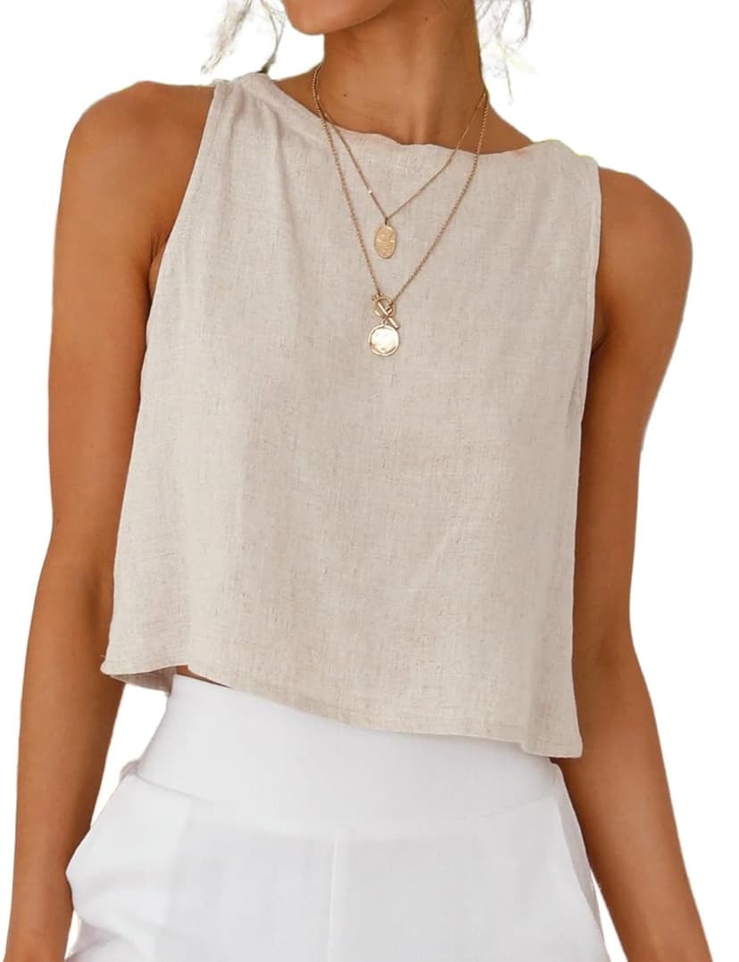 IDEALSANXUN Womens Linen Crop Tank Tops 2026 Spring Summer Beach Sleeveless Tops