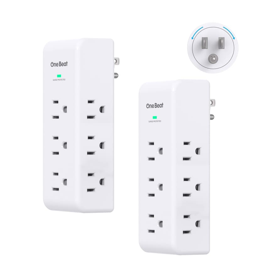 2 Pack Surge Protector Outlet Extender, 9 AC Multi Outlet Wall Plug with Rotating Plug, 1800J Wall Charger, 3-Sided Power Strip Electrical Plug Adapter Outlet Splitter for Home Office Dorm,White