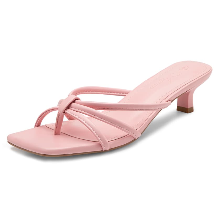 Athlefit Kitten Heels for Women Square Toe Strappy Flip Flop Low Heels Slip On Thong Heeled Sandals for Office,Party,Wedding