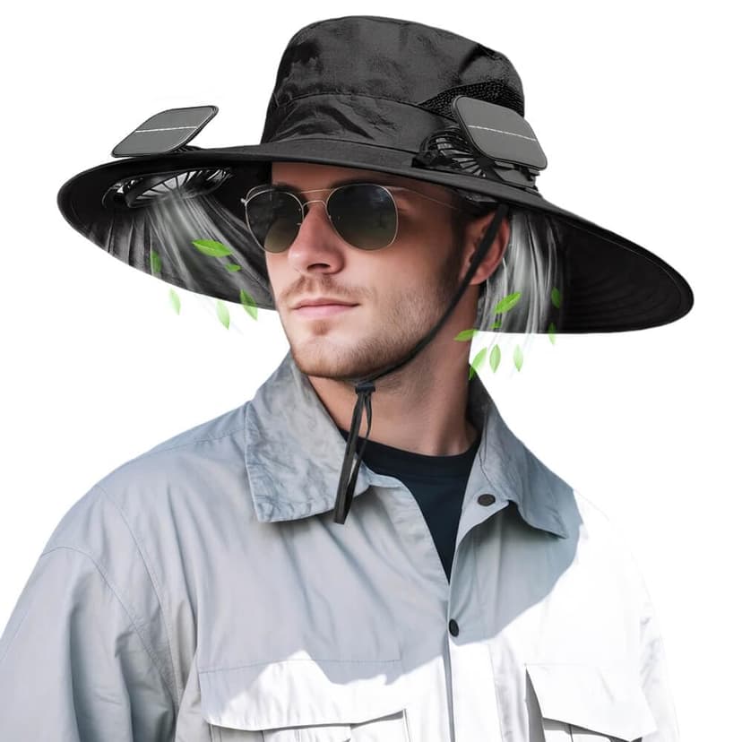Solar Powered Fan Hat for Men Women Wide Brim Hat with 2 Fans UPF 50+ Outdoor Fishing Beach Sun Hat