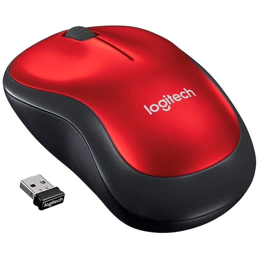 Logitech M185 Compact Ambidextrous Wireless Mouse with Rubber Grips - Red | Ambidextrous mouse with 2.4 GHz USB-A Nano Receiver, Optical Tracking, 12-Months Battery Life, PC, Mac, Laptop compatible