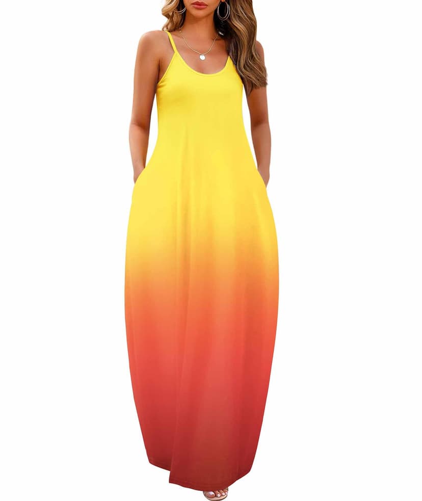Wolddress Womens Maxi Dress with Pockets 2026 Casual Strap Plus Size Loose Plain Long Office Summer Beach Travel Dresses S-5X