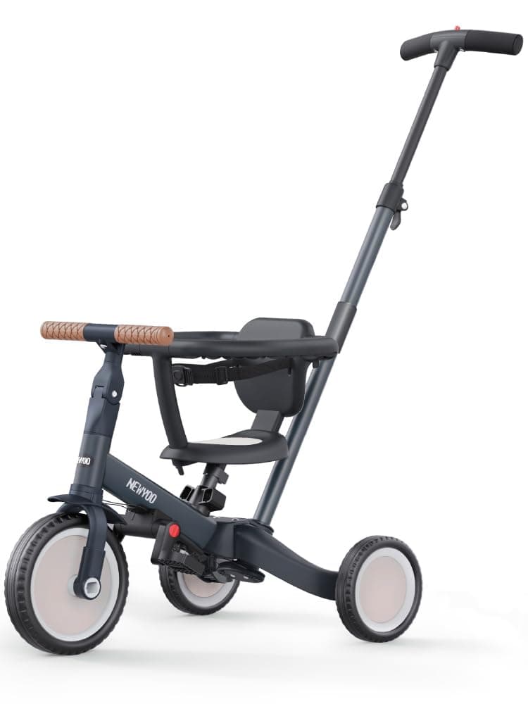 newyoo TR008 5-in-1 Tricycle for Toddlers 1-3, Toddler Bike, Birthday Gift | Toddler Trike with Safety Bar and Parent Push Handle Converts to Balance Bike, Fun Outdoor Toy for Boys and Girls, Dark Gre