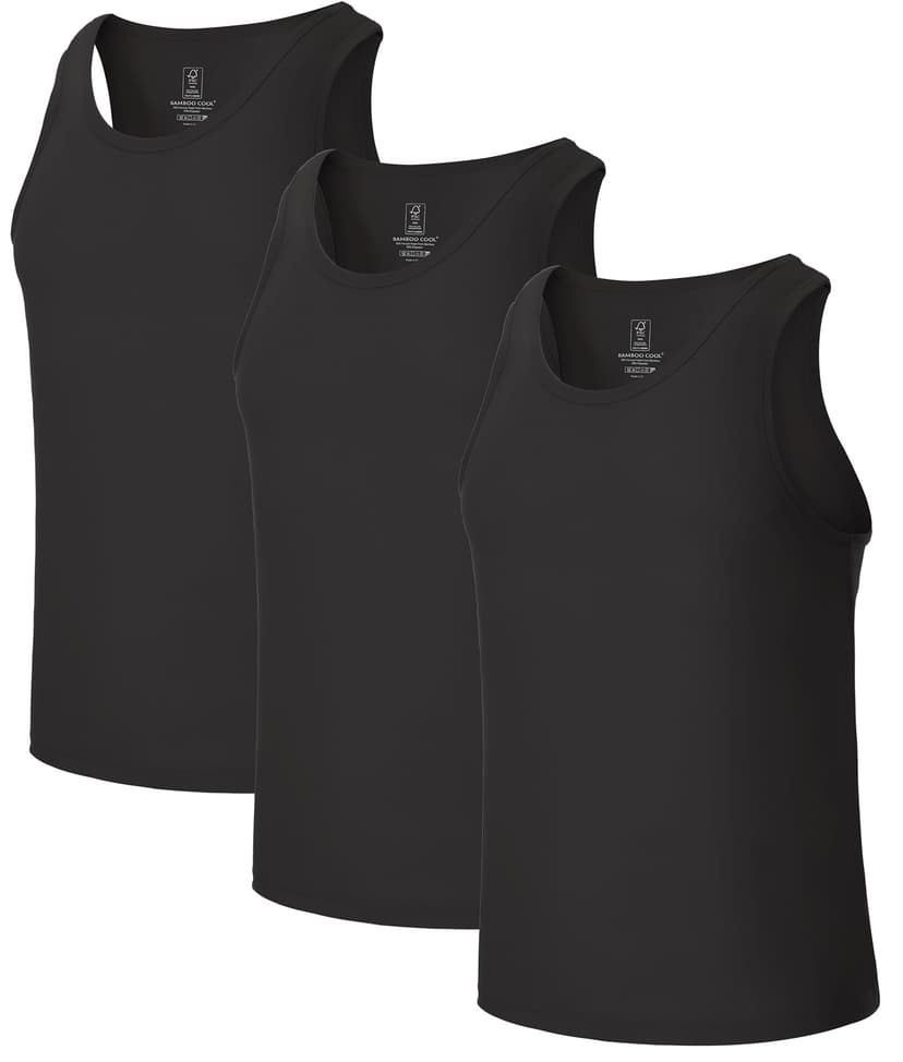BAMBOO COOL Men's Tank Top Undershirts Moisture Wicking Fit A-Shirts 3 Pack | Breathable Soft Fit Regular T Shirts for Men, Sleeveless Crew Neck Tank A-Shirts, Stretchy Wife Beater, Lightweight, Tag F