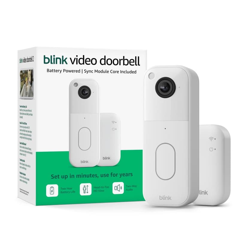 Blink Video Doorbell – Head-to-toe HD view, two-year battery life, and simple setup. Sync Module Core included – System (White)