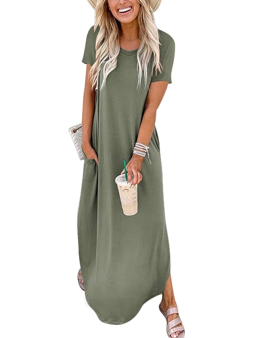 ANRABESS Womens Summer Maxi Dress Short Sleeve Casual Loose Long T Shirt Dresses Split Vacation Beach Sundress Travel Outfits