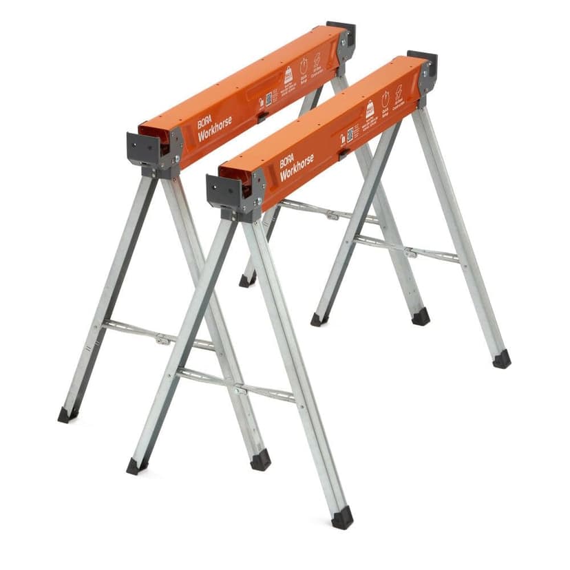 BORA Workhorse Saw Horses 2 pack Folding Heavy Duty Metal Sawhorse with 2x4 Bracket Professional Saw Horse for Woodworking Carpenters Contractors PM-3350T