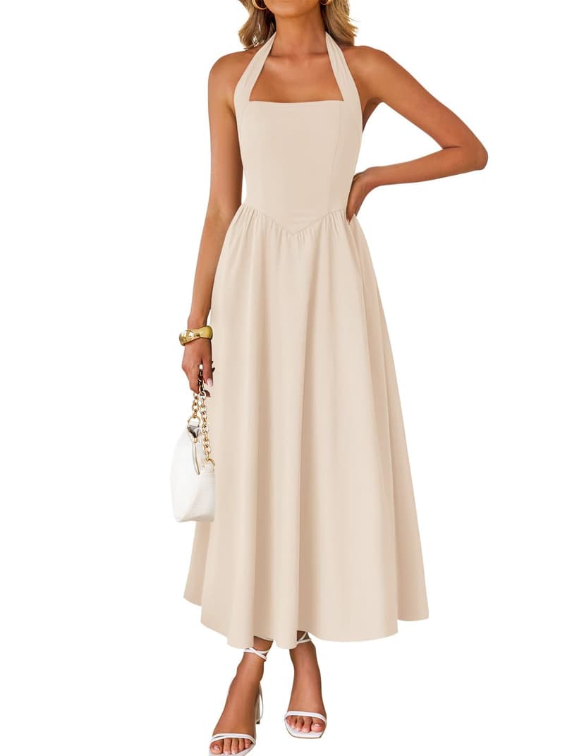 ZESICA Women's Summer Sleeveless Halter Midi Dress 2026 Off Shoulder High Waist Flowy Formal Wedding Guest Long Dresses