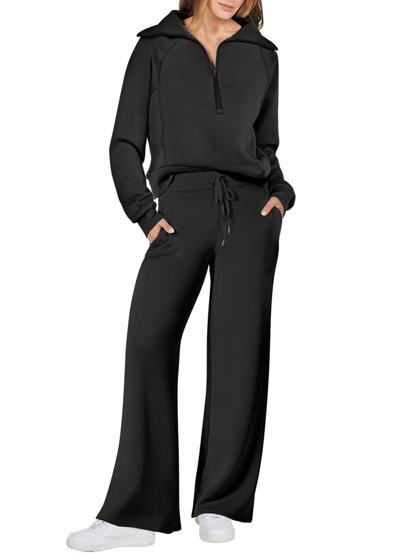 ANRABESS Women’s 2 Piece Outfits Half Zip Sweatshirt & Wide Leg Pants Airport Travel Lounge Matching Sets Sweatsuits Clothing