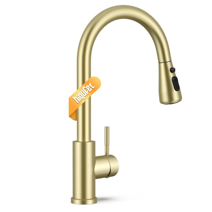 Hiqufet Brushed Gold Kitchen Faucet with Pull Down Sprayer, High Arc Faucet, Stainless Steel Modern RV Bar Sink Faucets for Pot Filler, Farmhouse Camper Bar Laundry, RV Bathroom