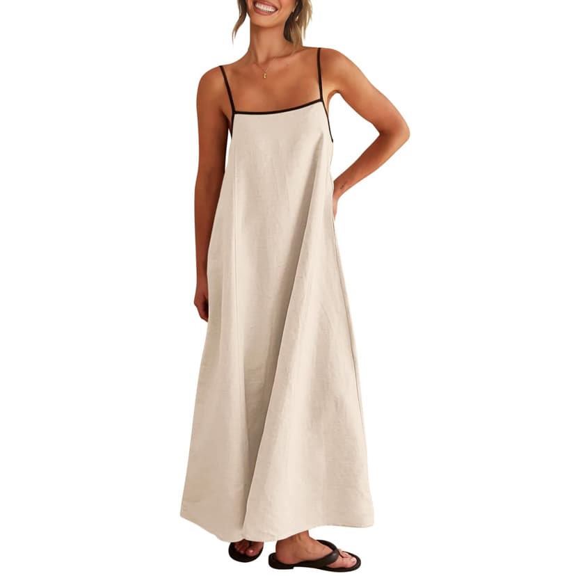 Shy Velvet Women's Linen Maxi Dress Spaghetti Strap Casual Boho Dress | Linen Maxi Dress, Boho Vacation Dress, Long Dress for Beach Vacation, Summer Dress, Cute and Comfy, With Pocket