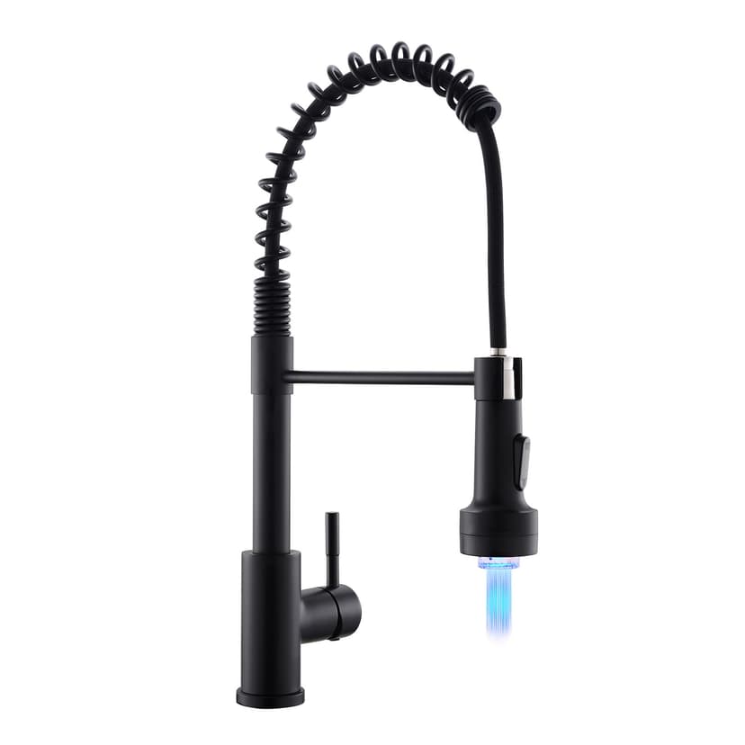 GIMILI Black Kitchen Faucet with Pull Down Sprayer Single Hole Stainless Steel LED Faucet, Suitable for Farmhouses, RV, Laundry Room, Outdoor, and Campers. Llave para fregadero de cocina