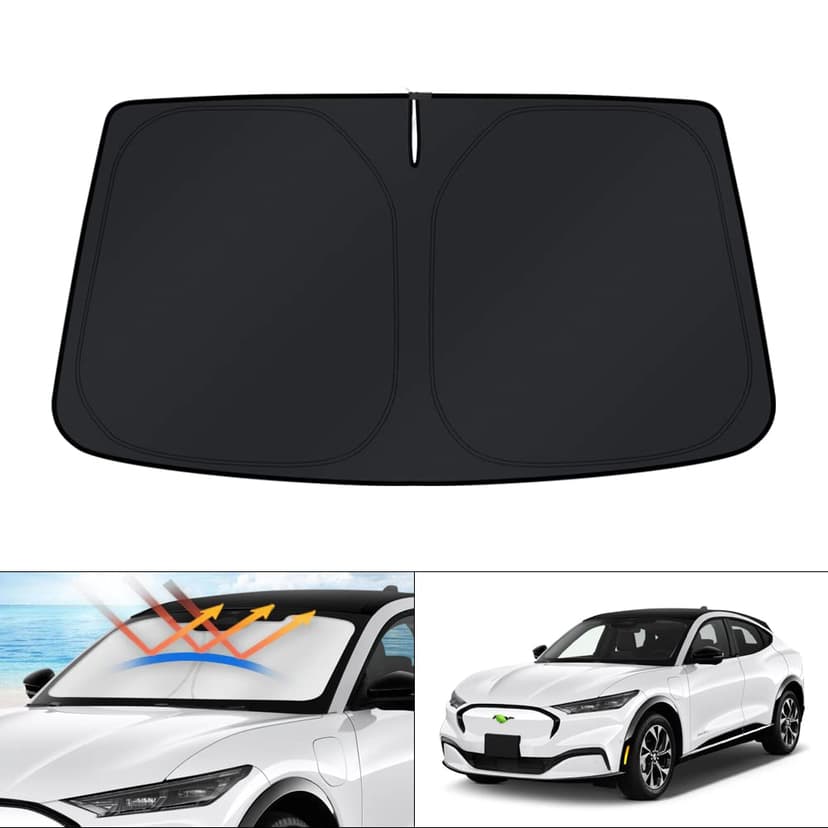 KUST Windshield Sun Shade for Ford Mustang Mach-E 2021 2022 2023 2024 2025 2026 Mache Accessories Sunshade Sun Protector Foldable Blocks UV Rays Keep Cars Cooler