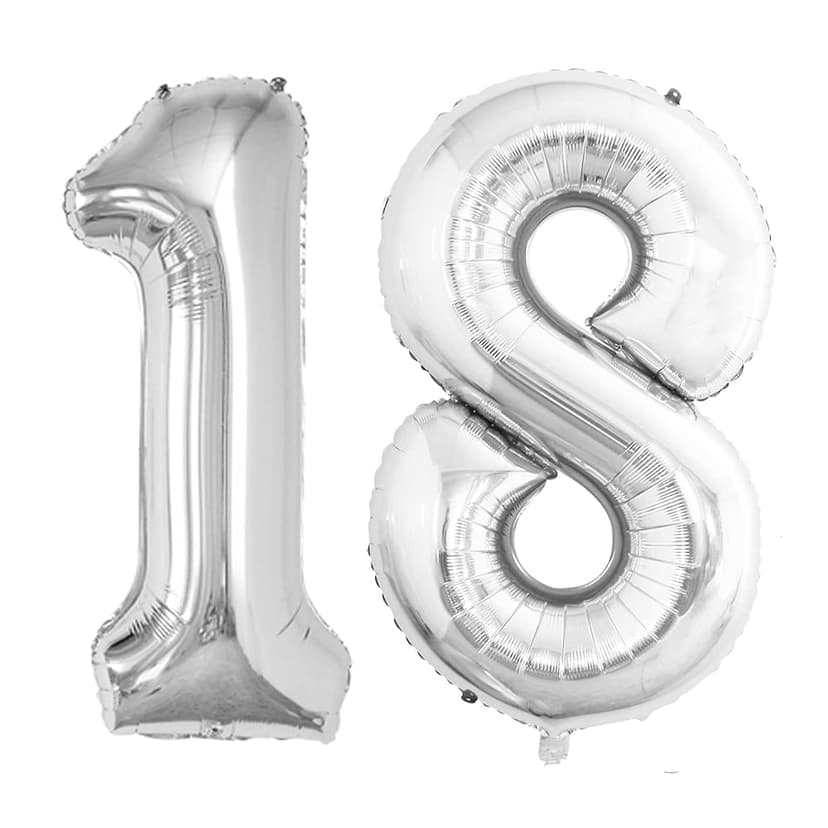 GOER Number 18 Balloons for 18th Birthday Sweet 18 Party Decorations,42 Inch Jumbo Foil Helium 81 Balloons for 81st Birthday Party Decoration (Silver)