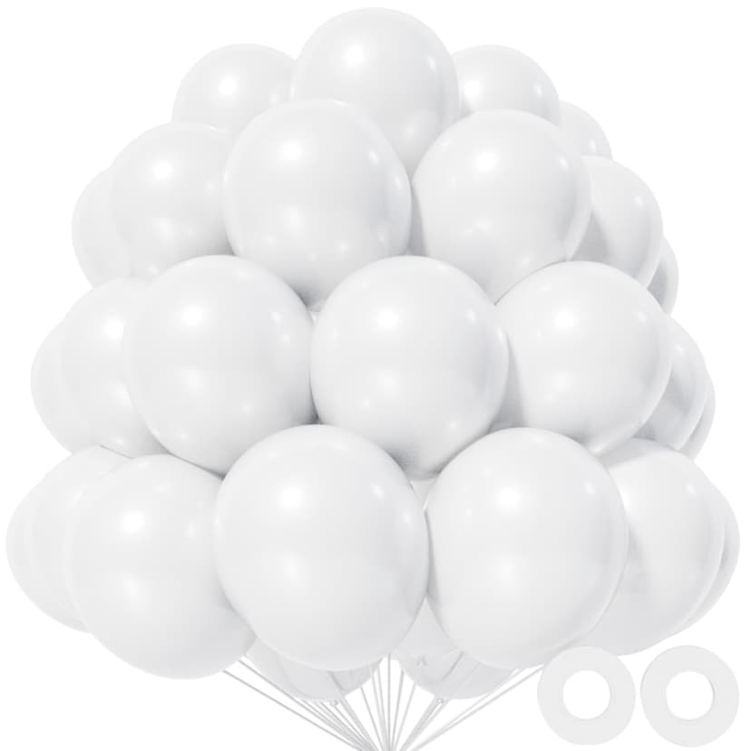 KAWKALSH White Balloon 110pcs, 12 Inch Thickened Round Helium Balloons for New Years Christmas Birthday Engagement Bridal Shower Party Backdrop Decorations