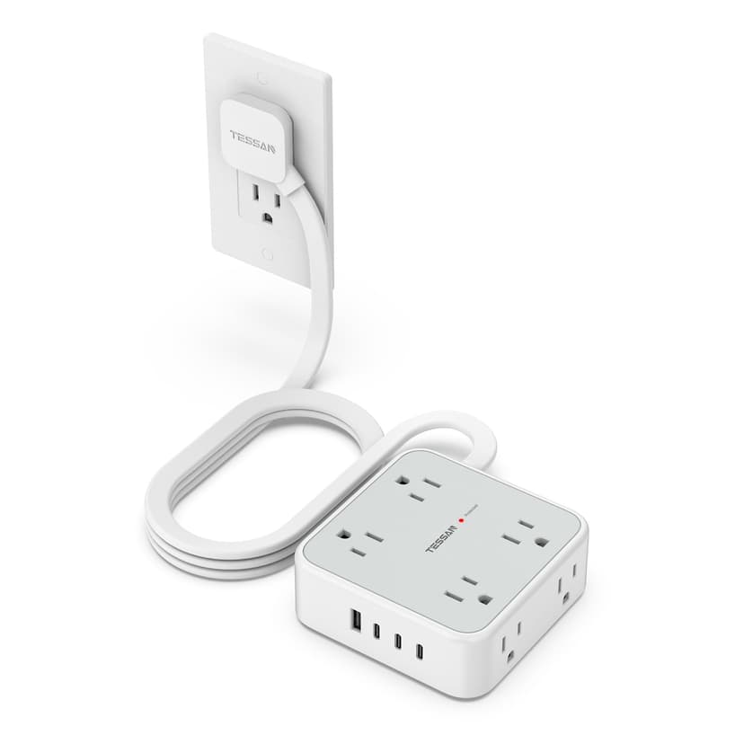 TESSAN Surge Protector Power Strip with 900J Surge Protection, 5 Ft, Grey | 8 AC with 4 USB Ports (3 USB C), Flat Plug Extension Cord, 3 Sided Outlet Extender with Power Switch for Dorm Room