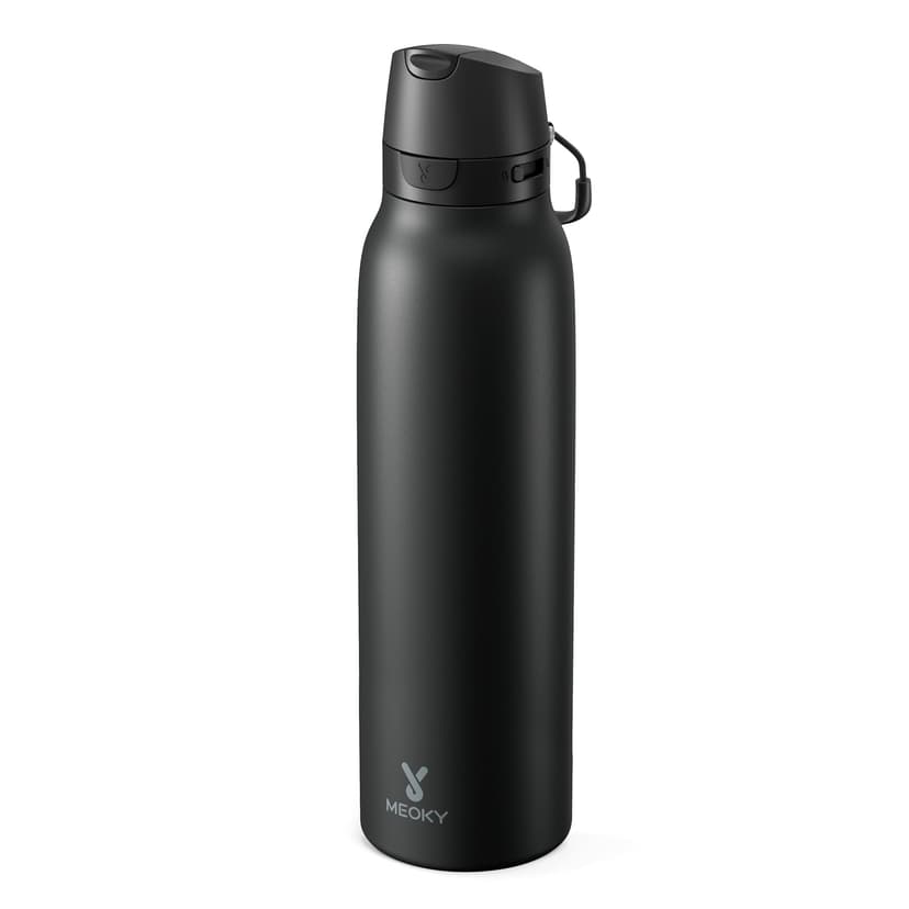 Meoky 24 oz Slim Insulated Water Bottle: 2-in-1 Locking Lid, Night | Leak Proof, Straw and Spout, 24 Hours Cold, Top Handle, BPA Free, Stainless Steel Water Bottle for Men Sports Travel Gym