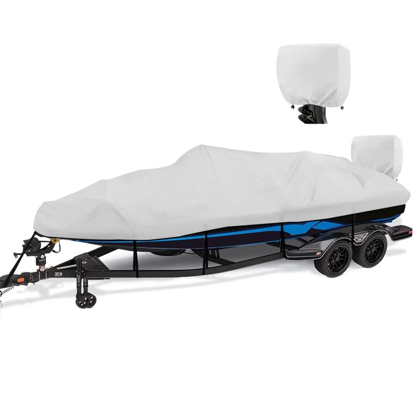 YimSting Boat Cover 16-18.5 ft, 1200D Waterproof V-Hull, Gray | Fits 16 foot 17ft 18 ft Bass Tracker Boat, Heavy Duty, UV & Tear-Resistant, Air Vents, 11 Straps & Motor Cover
