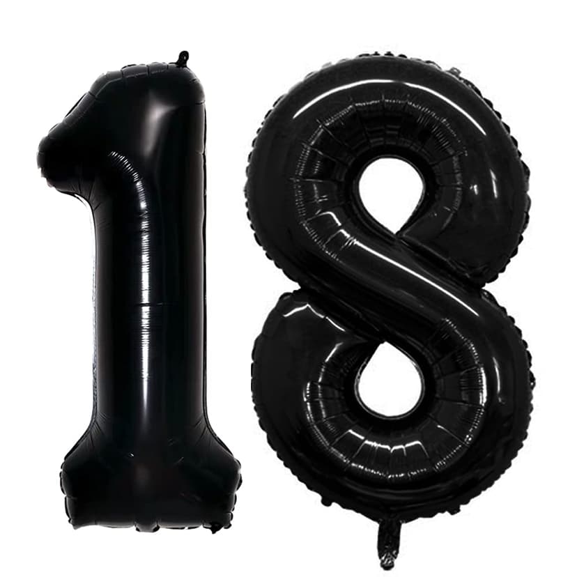 GOER Number 18 Balloons for 18th Birthday Sweet 18 Party Decorations,42 Inch Jumbo Foil Helium 81 Balloons for 81st Birthday Party Decoration (Black)