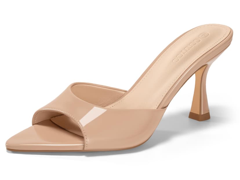 Coutgo Womens Kitten Heel Sandals Heeled Mules Pointed Open Toe High Heels | Comfortable, Sexy, Slip On, Backless, Dress Shoes, 3.2 Inch, Peep Toe, Wedding, Bridal, Party, Prom, Graduation