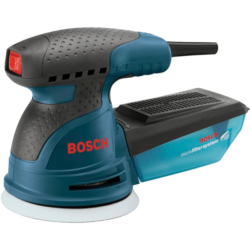 BOSCH ROS20VSC Palm Sander with Vacuum Dust Collector, 2.5 Amp 5 Inch Corded Variable Speed Random Orbital Sander, Polisher Kit with Soft Carrying Bag