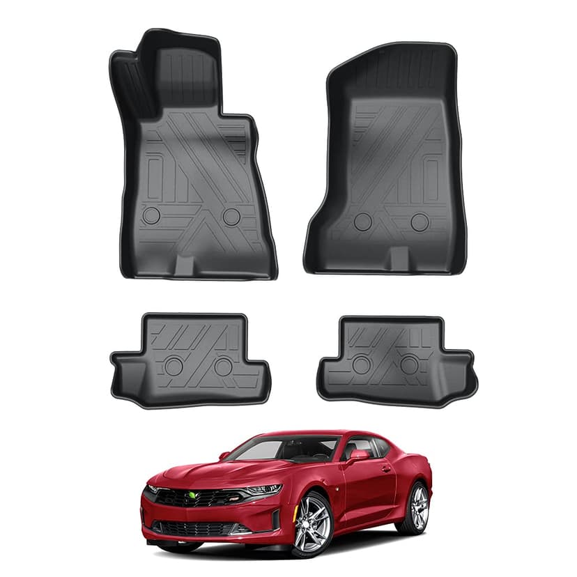 KUST Floor Mats for 2016-2024 Chevy Camaro Accessories | All Weather Protection Car Mats, Front Rear 2 Rows, TPE Rubber, Raised Edge