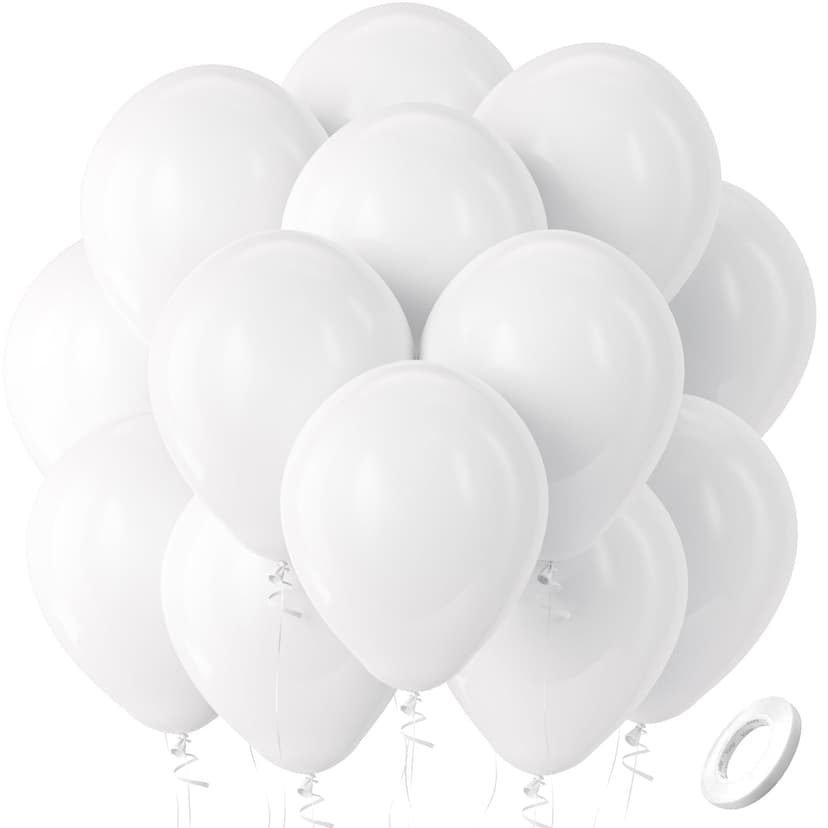 Bezente White Balloons Latex Party Balloons, 100 Pack 12 inch Round Helium Balloons for Valentines Day Wedding Birthday Engagement Bridal Shower Party Backdrop Decorations