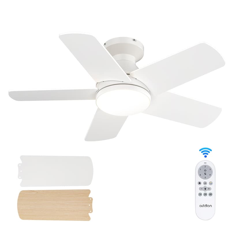 addlon Ceiling Fans with Lights, 32inch Low Profile Ceiling Fan with Light and Remote Control, Flush Mount, Reversible, 3CCT, Dimmable, Quiet, White Small Ceiling Fan for Bedroom Indoor/Outdoor Use