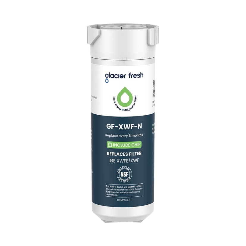 GLACIER FRESH XWFE (Built-in CHIP) Refrigerator Water Filter Pack of 1 | Replacement for GE XWFE, XWF Refrigerator Water Filter NSF/ANSI 42 Certification