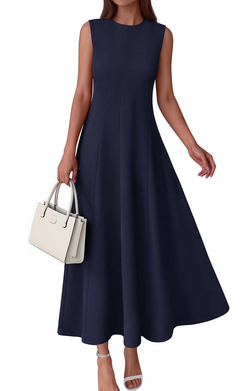 PRETTYGARDEN Sleeveless Crewneck Summer Maxi Dresses for Women 2026 Elegant Classy Semi Formal A Line Modest Party Dress