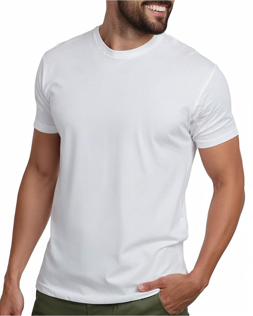 Mens T Shirts Soft Cotton Crew Neck Athletic Fit Casual Tees S-4XL | Soft cotton blend casual tee shirts with 4-way stretch - tag-free athletic fit for gym, work & casual everyday wear.