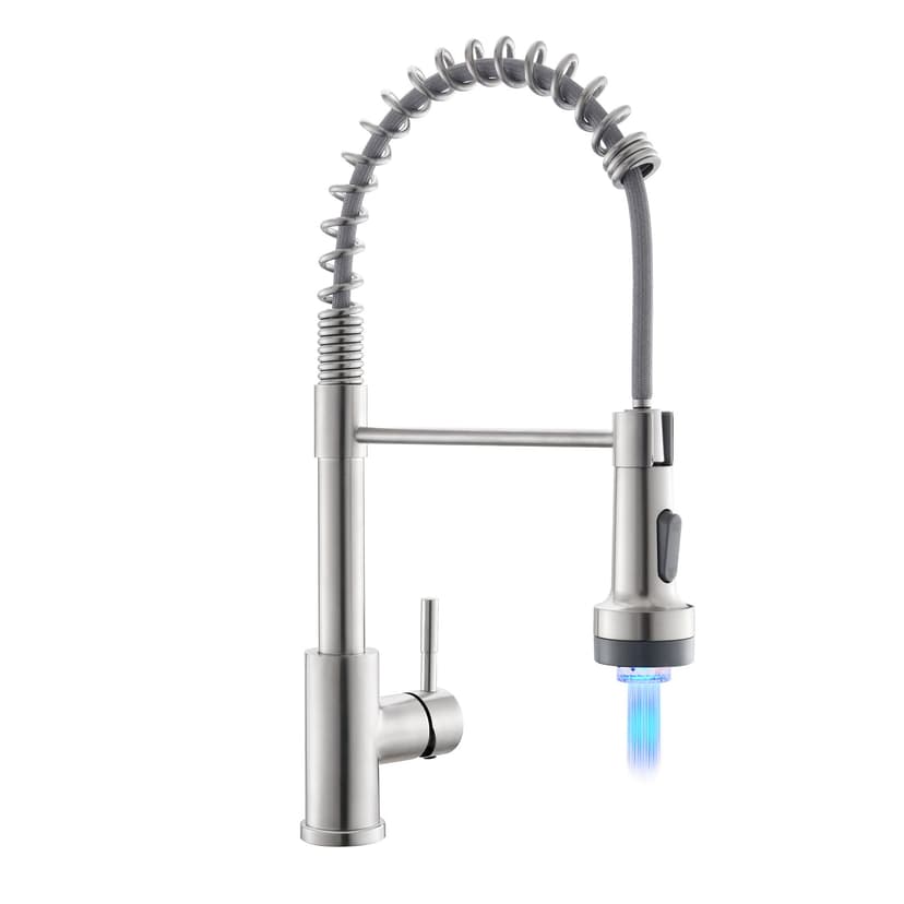 GIMILI Led Kitchen Faucet with Pull Down Sprayer Brushed Nickel | Single Hole Stainless Steel Sink Faucet, Suitable for Farmhouses, RV, Laundry Room, Outdoor, and Campers