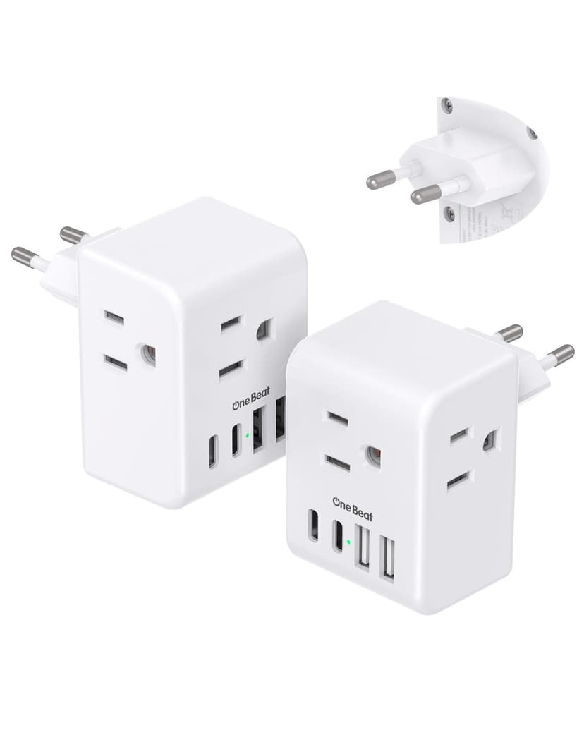 2 Pack European Travel Plug Adapter, International Power Plug Adapter with 3 Outlets 4 USB Charging Ports(2 USB C), Type C Plug Adapter Travel Essentials to Most Europe EU Spain Italy France Germany