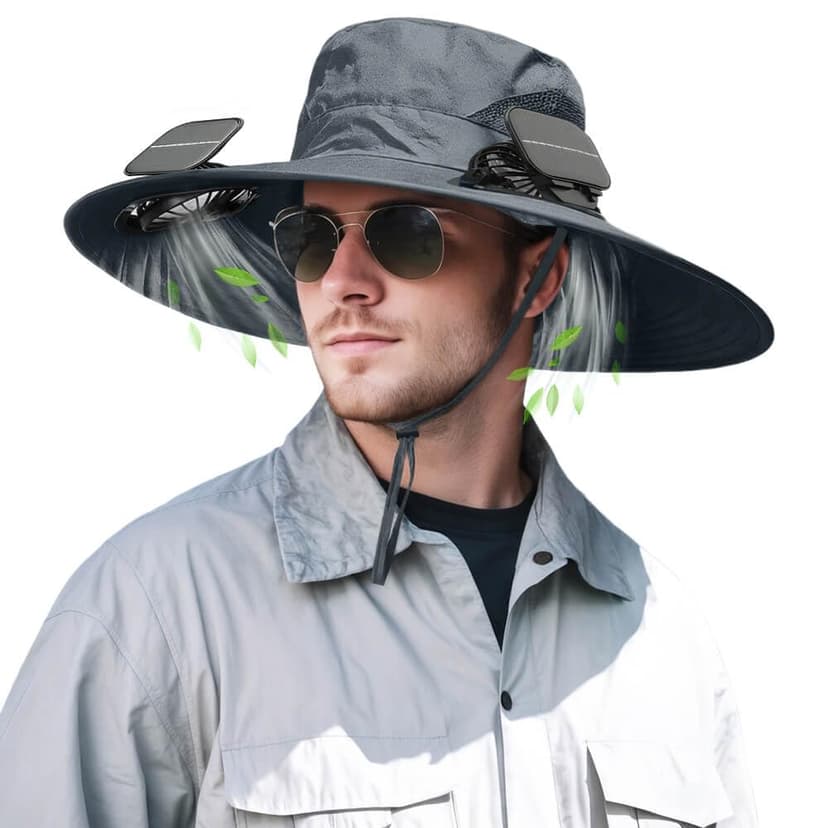 Solar Powered Fan Hat for Men Women Wide Brim Hat with 2 Fans UPF 50+ Outdoor Fishing Beach Sun Hat