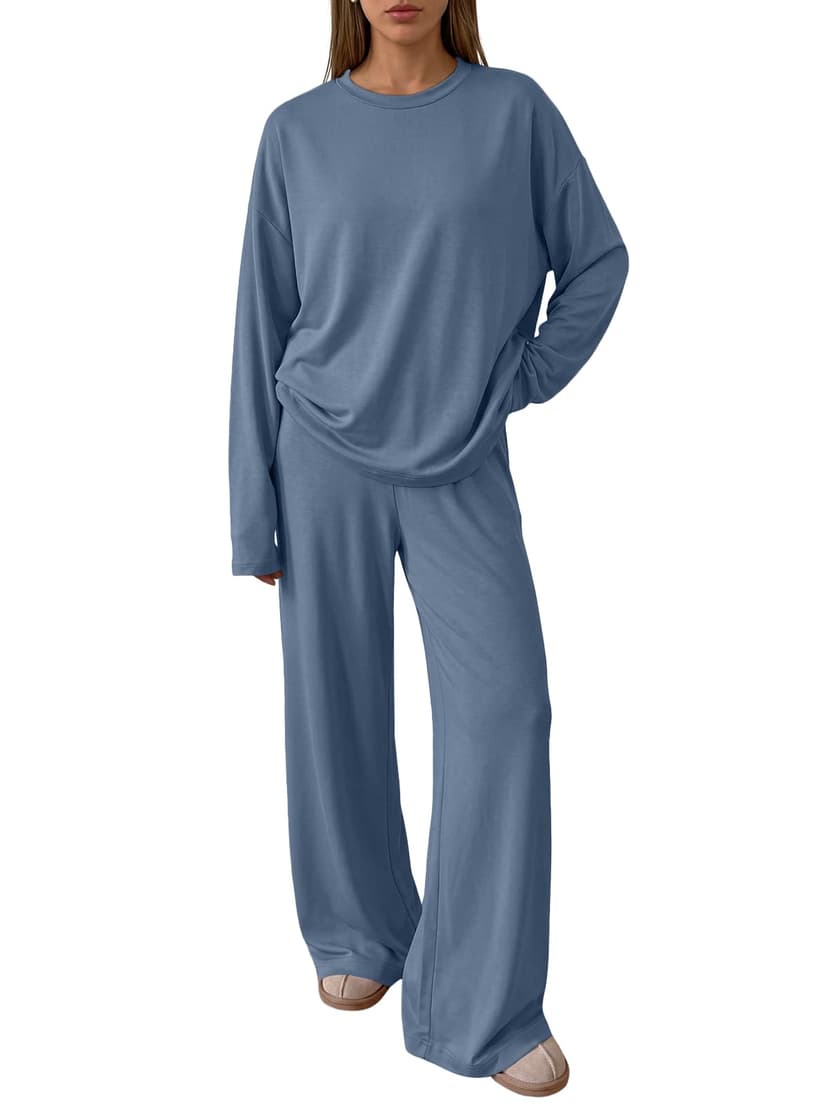 Trendy Queen Womens 2 Piece Fall Lounge Sets Oversized Tops Wide Leg Pants | Airport Travel Outfits,Comfrt Matching Clothes,Winter Sweatsuit,Workout Tracksuit for Gym,Fashion 2026,Everyday Wear