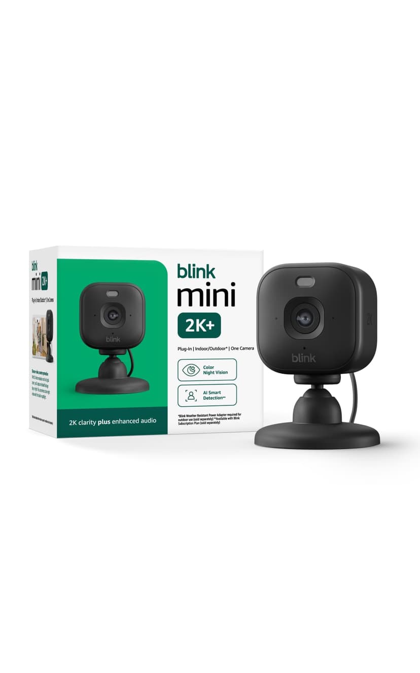 Blink Mini 2K+ (newest model) – Plug-in Home & Pet Indoor Security Camera with 2K video resolution, night vision, enhanced audio, motion detection – 1 camera (Black)