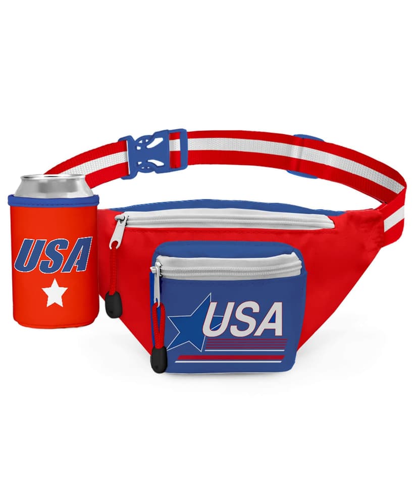 Tipsy Elves American Flag Fanny Packs with Drink Holder - USA Fanny Pack for 4th of July BBQ, Pool Party and Events