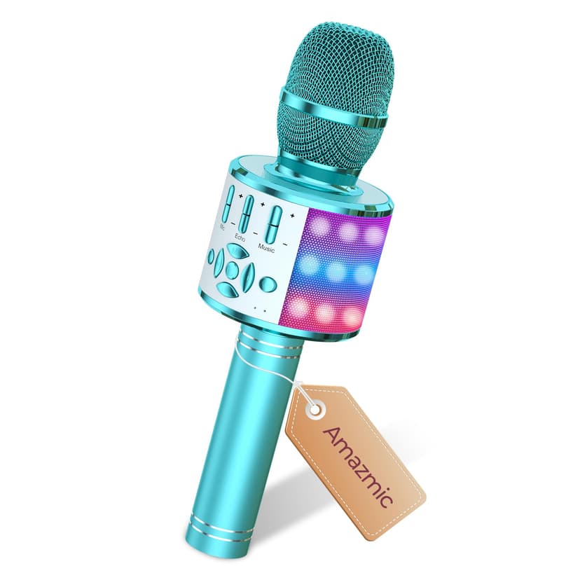 Amazmic Kids Karaoke Microphone Machine Toys for Girls Bluetooth Microphone with LED Light, Easter Basket Stuffers Christmas Birthday Gift for Girls Boys 3-12 Year Old Kids Toys(Blue)