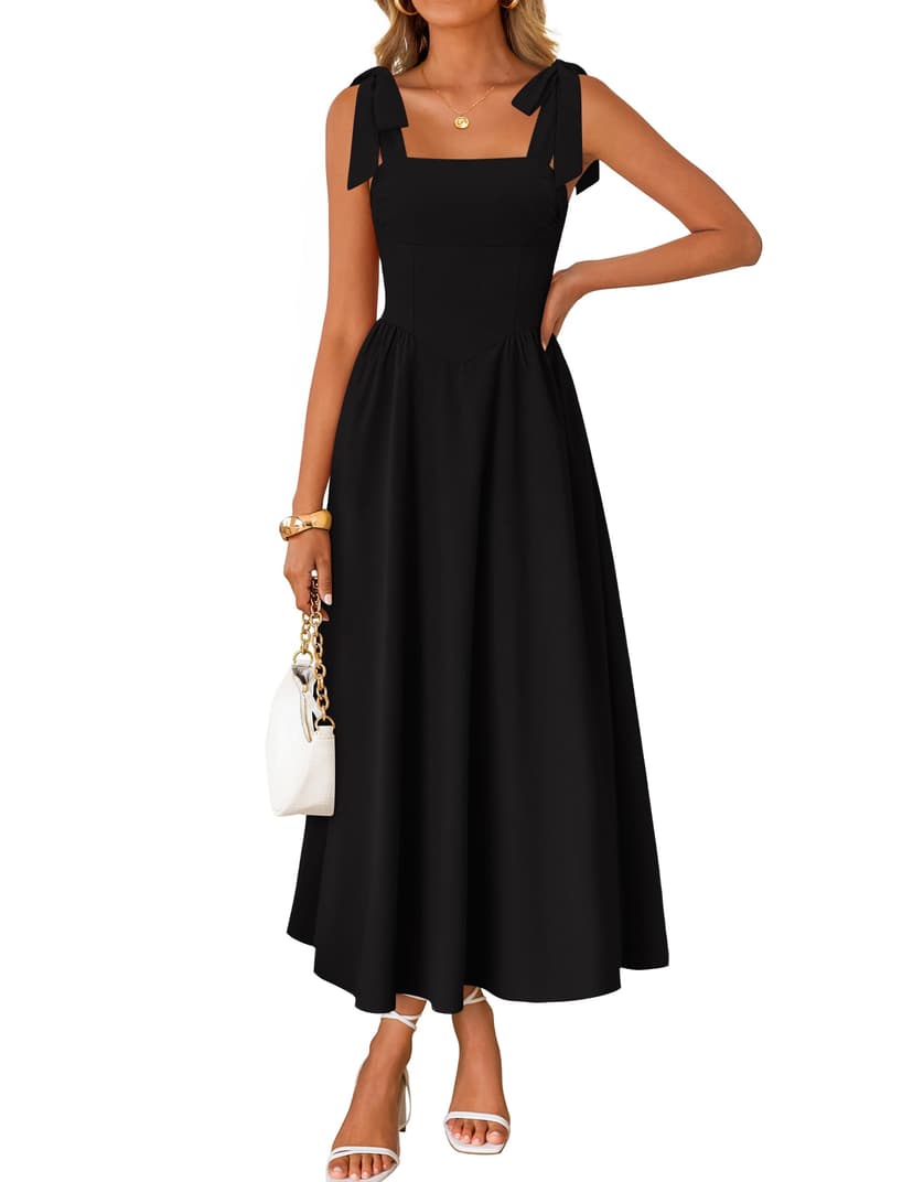 ZESICA Women's Summer Spaghetti Strap Maxi Dress 2026 Tie Shoulder Square Neck Flowy Wedding Guest Party Beach Long Dresses