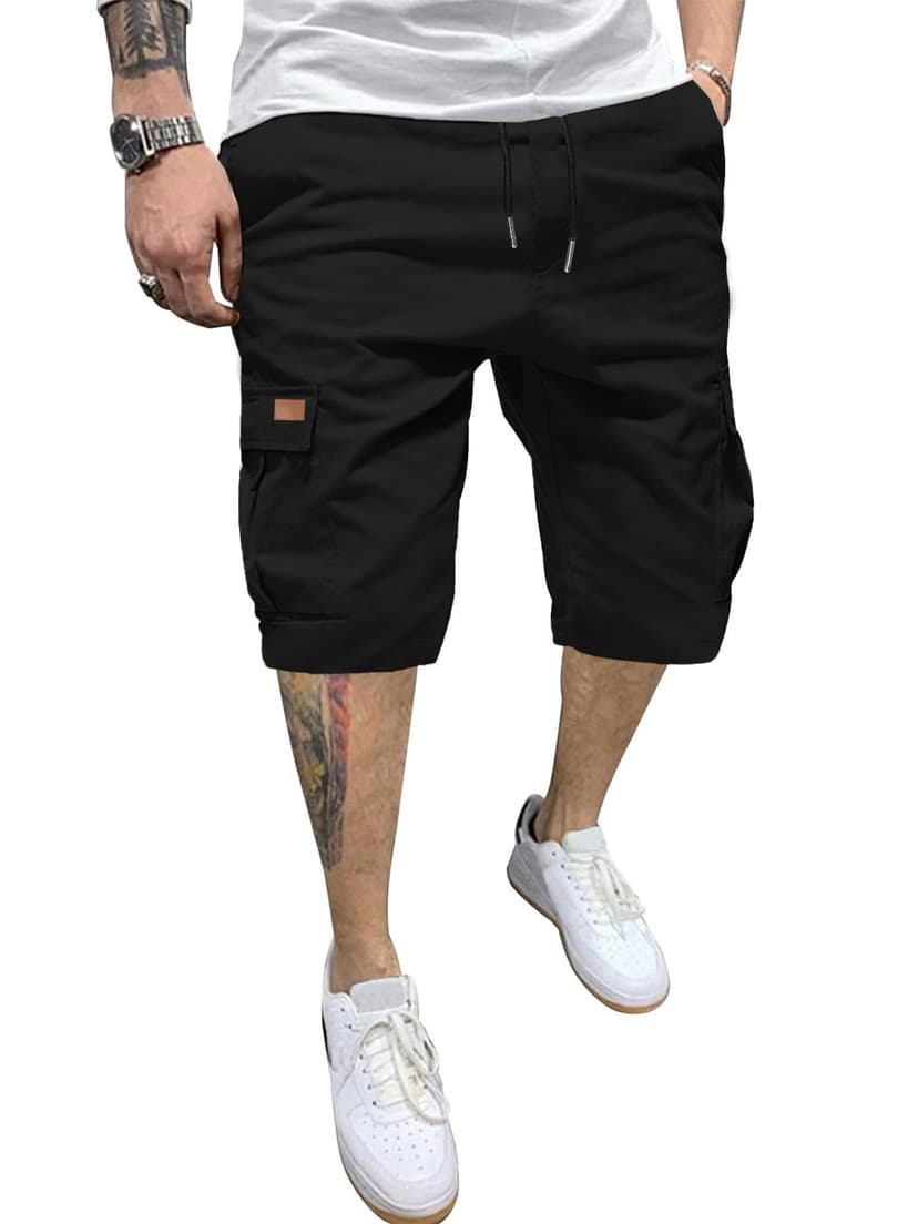 PLEPAN Men's Casual Cargo Shorts Classic Stretch Waist Drawstring Outdoor Work Shorts with 6 Pockets