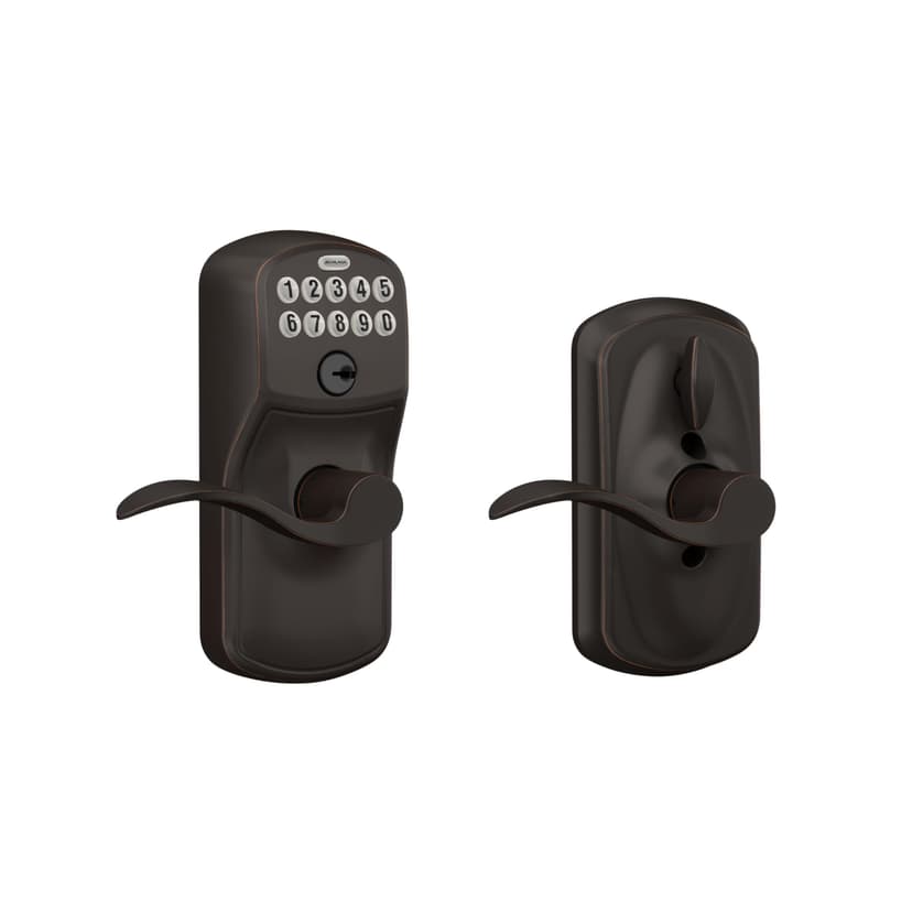 Schlage Plymouth Keypad Lock with Lever Handle, Electronic Keyless Door Entry, Flex Lock Auto‑Lock Option, Aged Bronze, FE595 PLY 716 ACC
