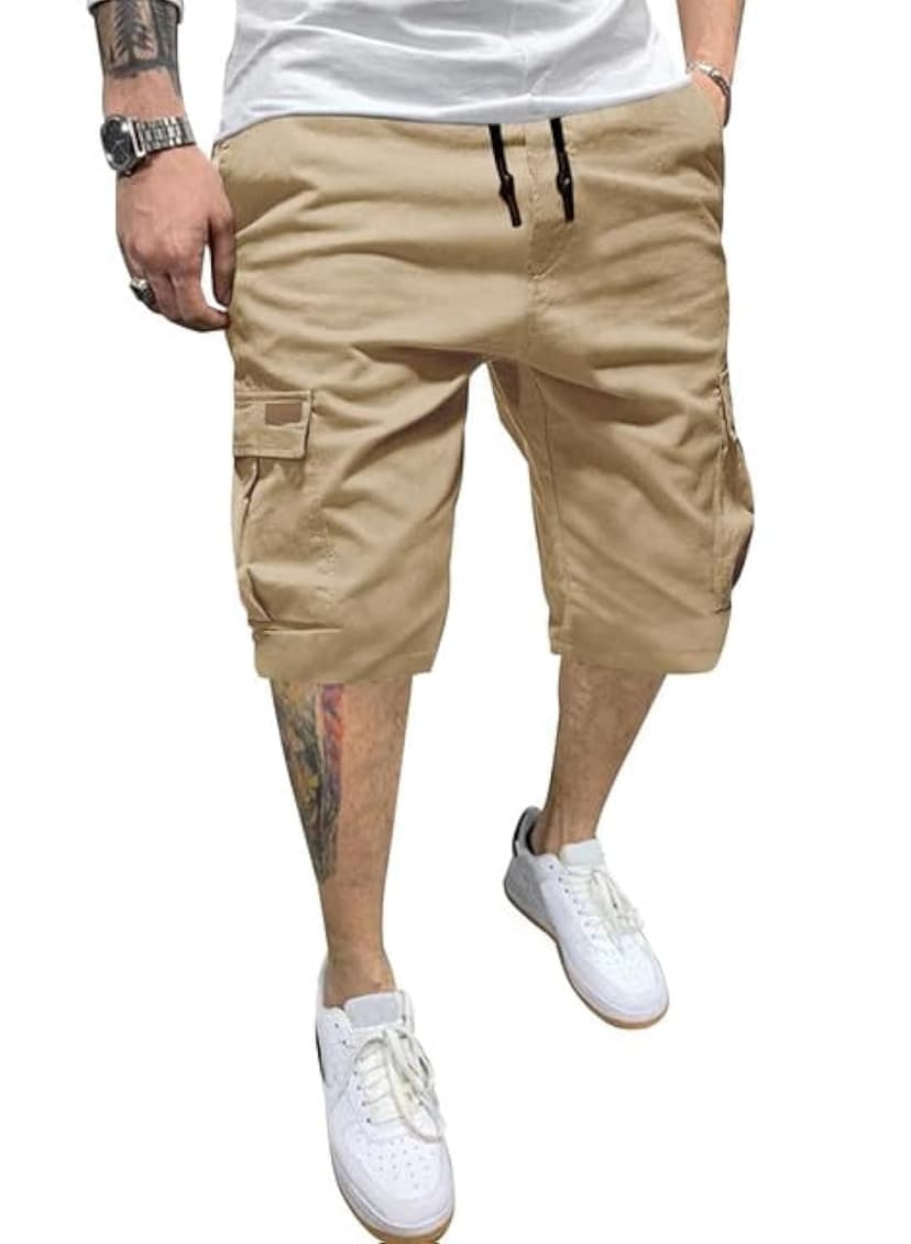 JMIERR Men's Cotton Chino Stretch Twill Cargo Shorts with Pockets | Mens cotton stretch cargo shorts, Drawstring classic chino stretch short with 6 pockets for spring summer wear