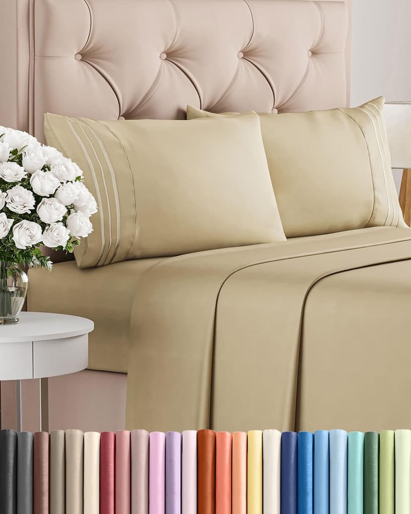Queen Size 4 Piece Sheet Set - Comfy Breathable & Cooling Sheets - Beige | Hotel Luxury Bed Sheets for Women & Men, Deep Pockets, Easy-Fit, Extra Soft and Wrinkle Free Sheets, Oeko-Tex Bed Sheet Set