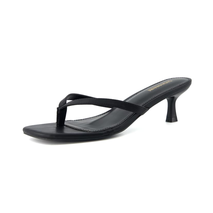 CUSHIONAIRE Miami Kitten Heels for Women, Thong Flip Flop Heeled Sandals with Memory Foam, Slip On Dressy Sandal