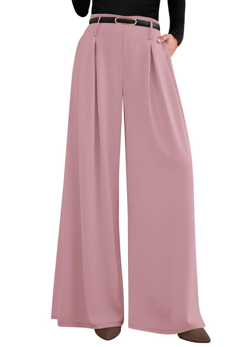 PRETTYGARDEN Womens Wide Leg Dress Pants Flowy Trousers | Front Pleats,Side Zipper,Elastic High Waisted Palazzo Pants,Dressy Slacks with Pockets,Daily Work Business Casual Outfits