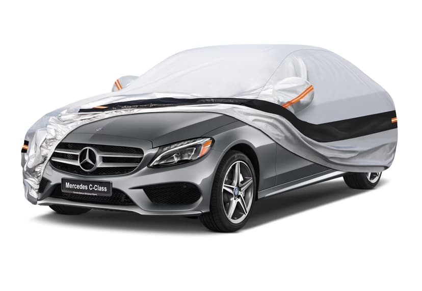 Holthly 10 Layers Car Cover Custom Fit for Mercedes Benz C Class C250 C300 C43 C63 (1993-2026), Waterproof All Weather for Automobiles, Outdoor Full Cover Sun Dust Rain Protection with Cotton. Silver